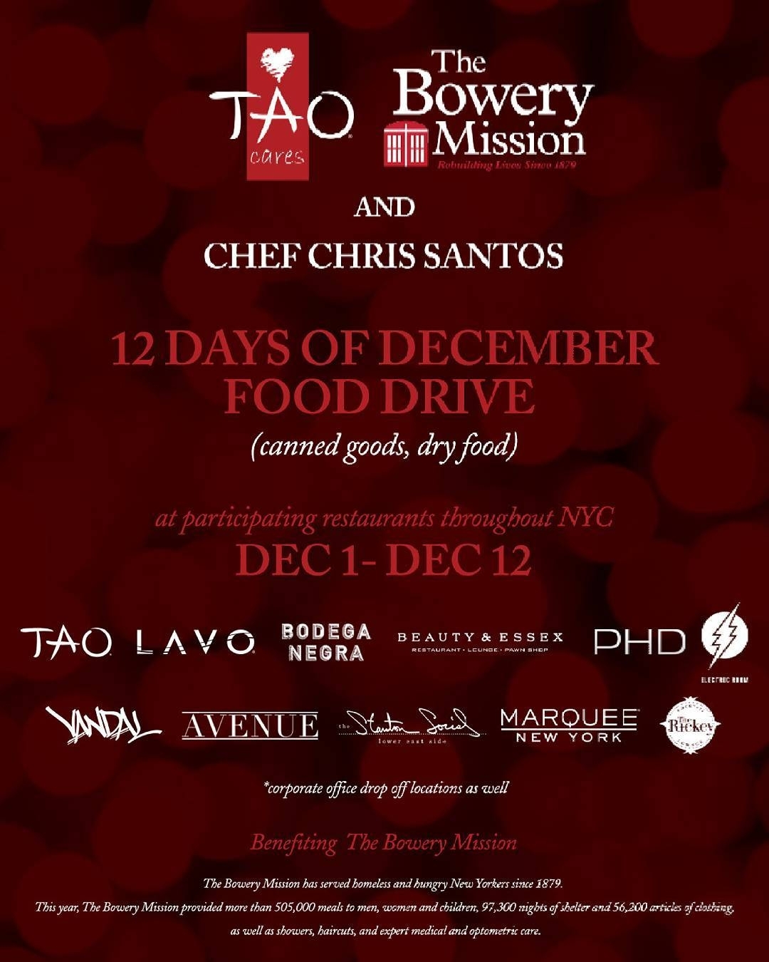 @TAOGroup presents our 12 Days of December Food Drive benefiting The @BoweryMiss…
