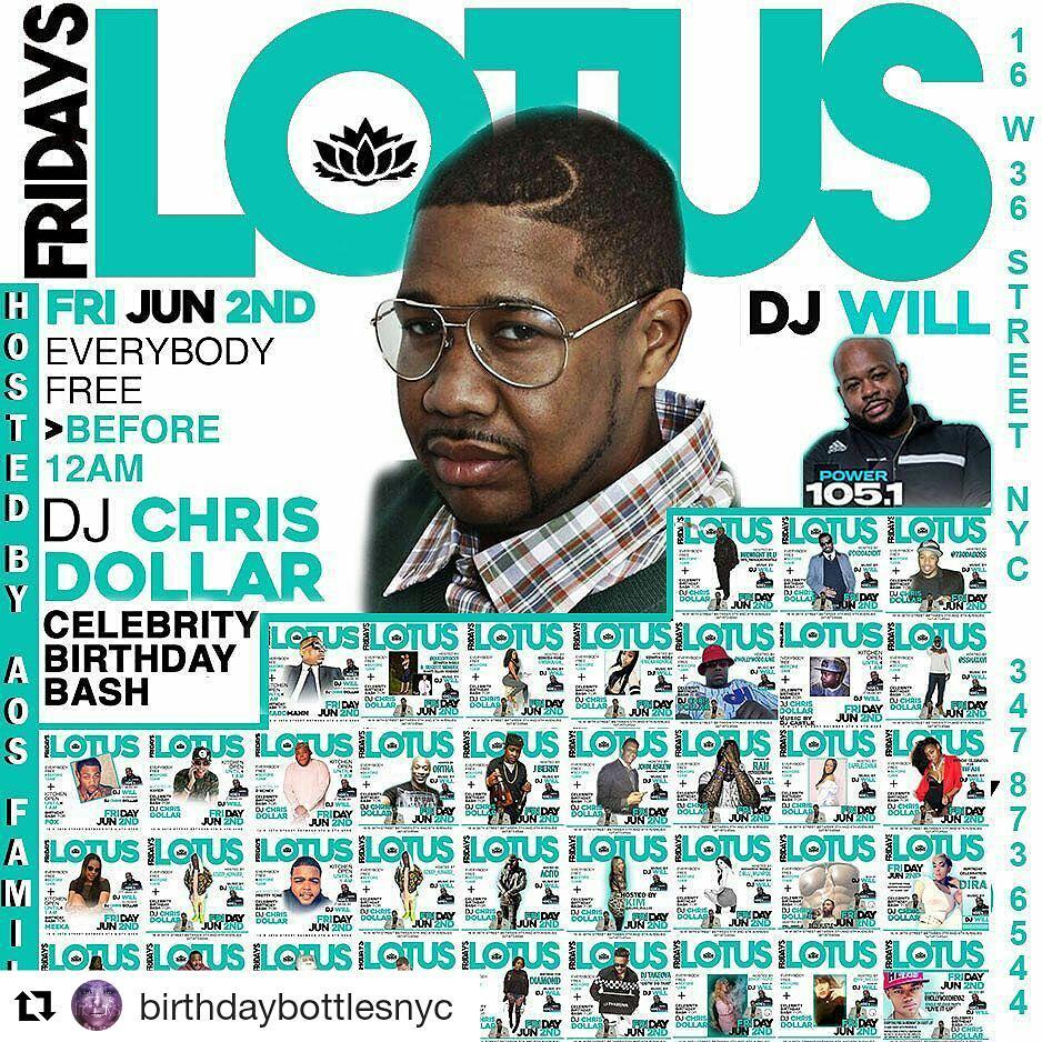 #Repost @birthdaybottlesnyc with @repostapp
・・・
#LOTUSFRIDAYSNYC JUNE 2nd
DJ CHR…