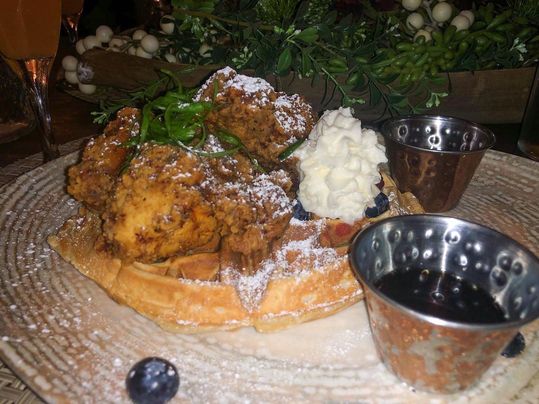 $24 Koko’s Chicken and Waffle- Sorrel scotch bonnet sauce, house made syrup and …